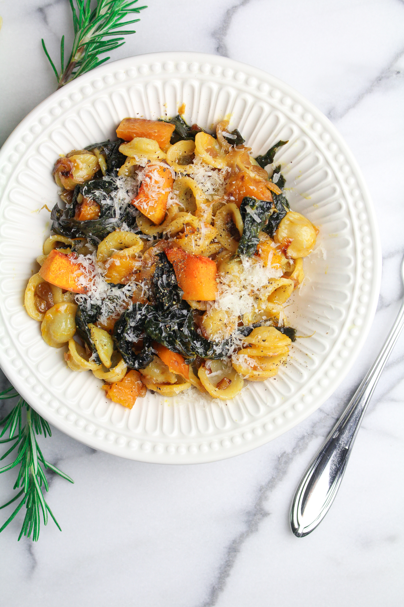 Winter Pasta with Slow-Cooked Kale, Kabocha Squash, and Golden Raisins