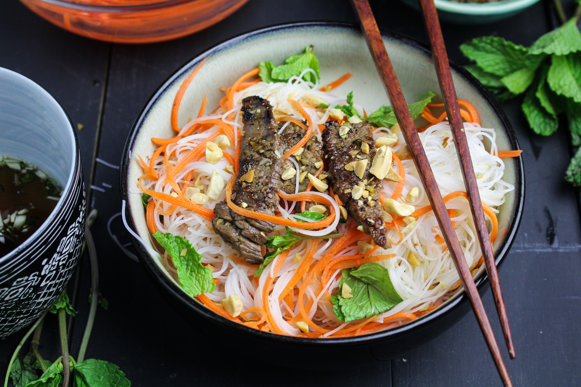 Bún Bò Xào - Vietnamese Rice Noodle Salad with Lemongrass Beef
