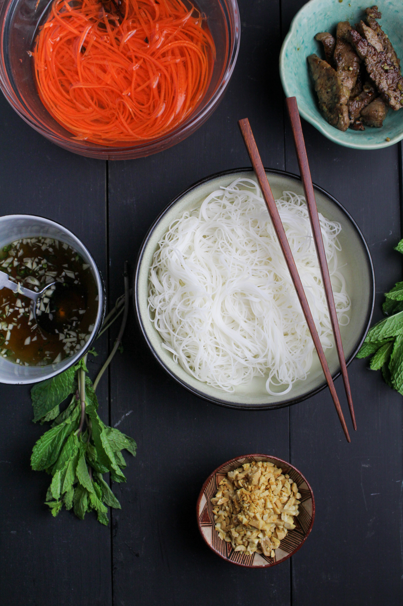 Bún Bò Xào - Vietnamese Rice Noodle Salad with Lemongrass Beef