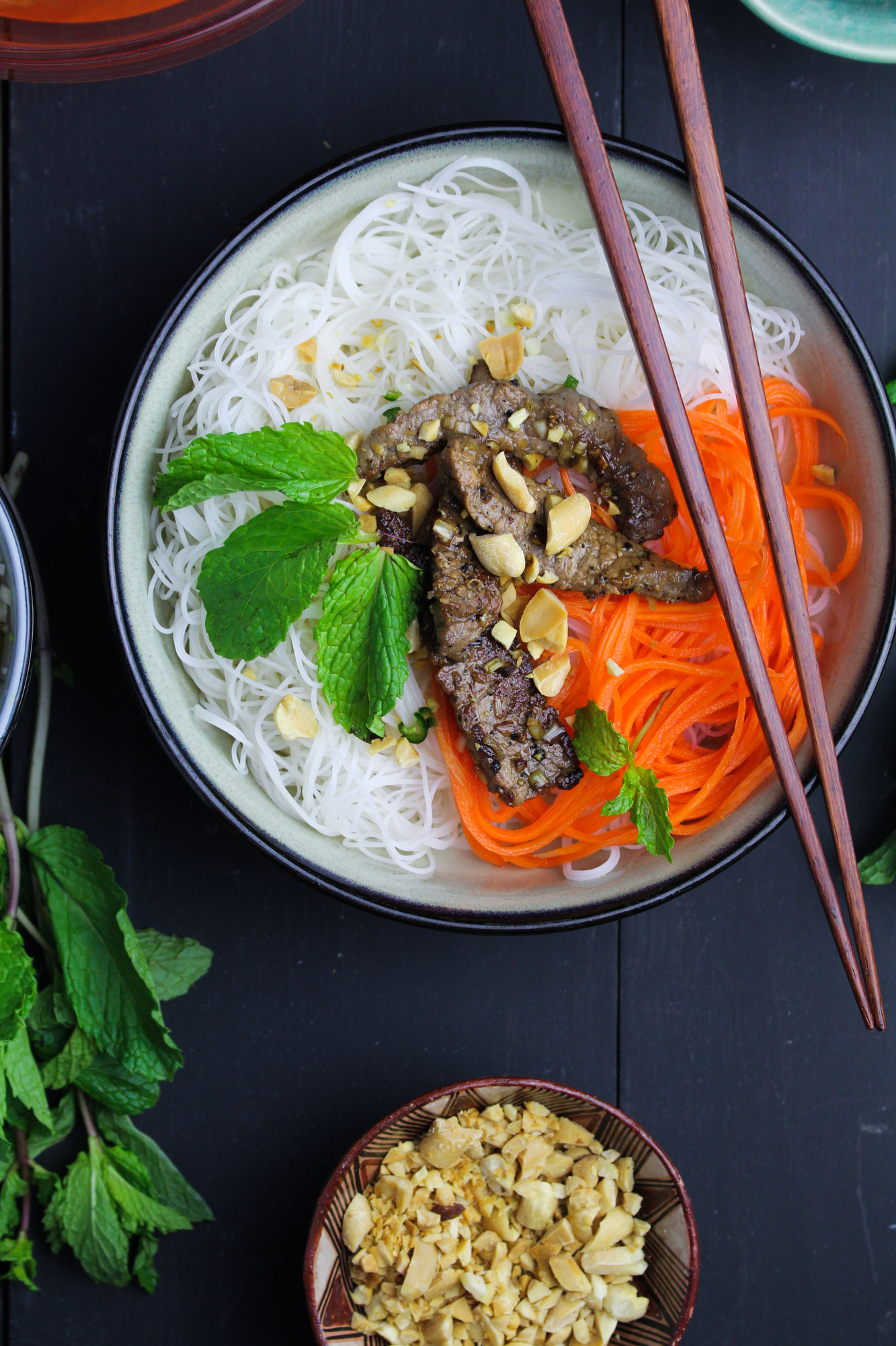 Bún Bò Xào - Vietnamese Rice Noodle Salad with Lemongrass Beef