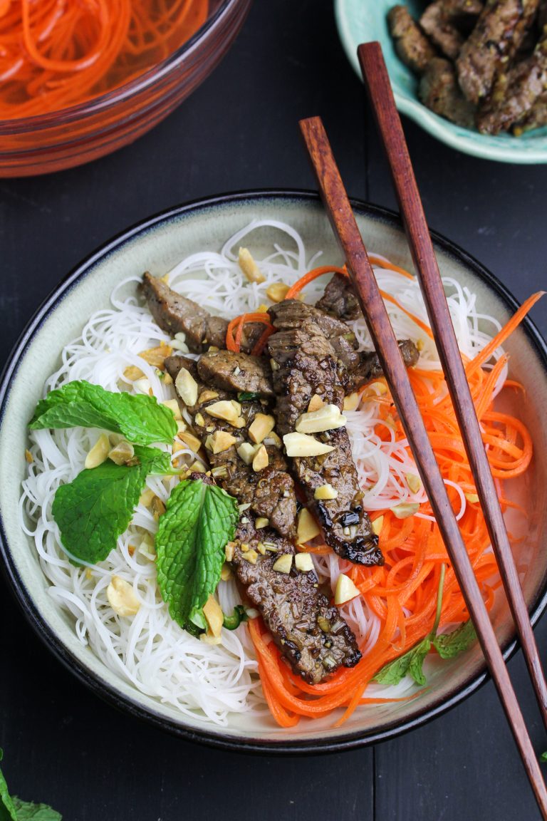 Bún Bò Xào - Vietnamese Rice Noodle Salad with Lemongrass Beef - Katie ...