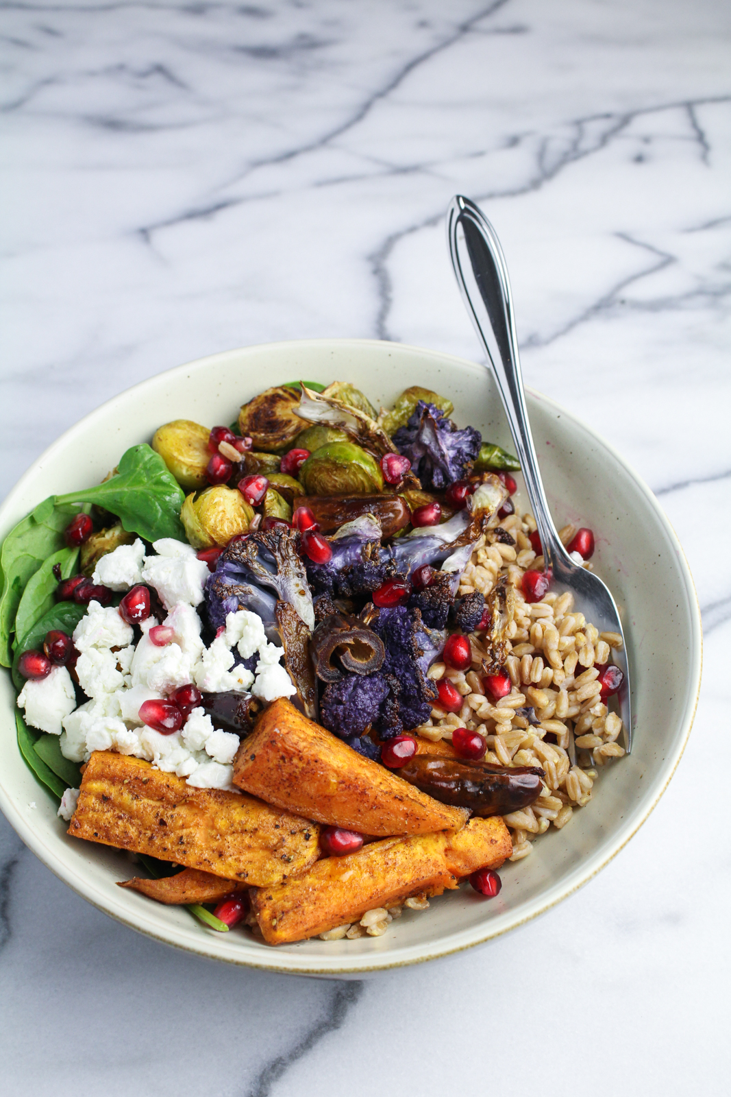 Middle-Eastern Grain Bowl with Sweet Potatoes and Cauliflower {Katie at the Kitchen Door}