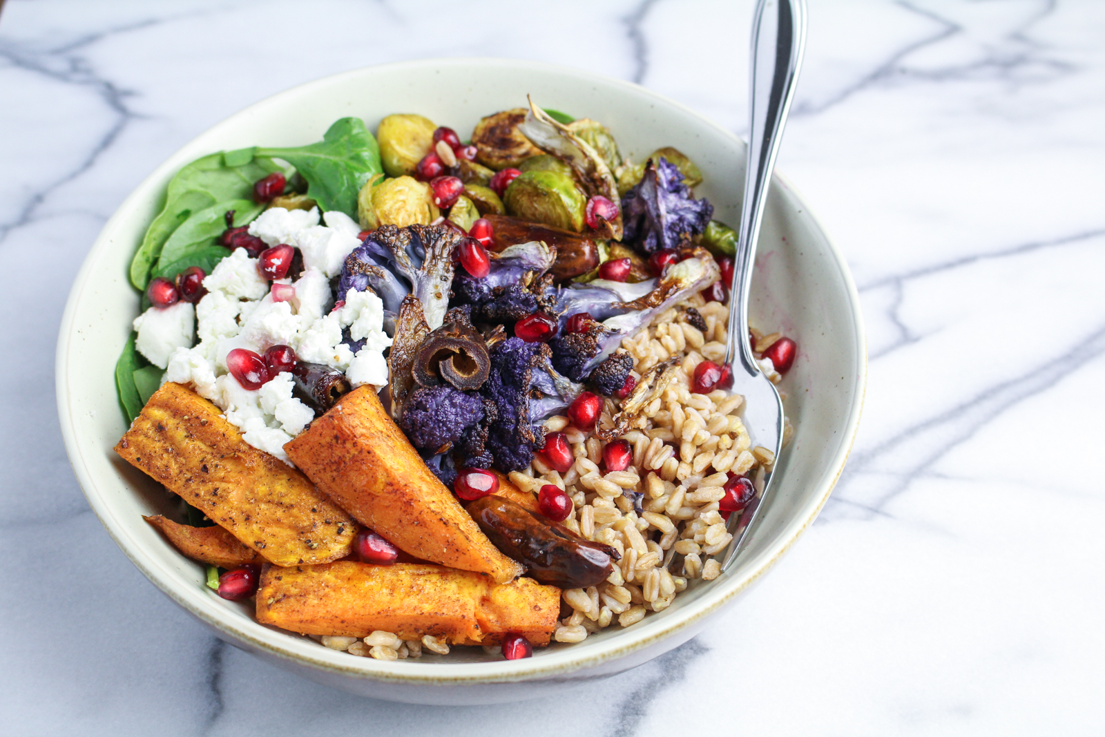 Middle-Eastern Grain Bowl with Sweet Potatoes and Cauliflower {Katie at the Kitchen Door}