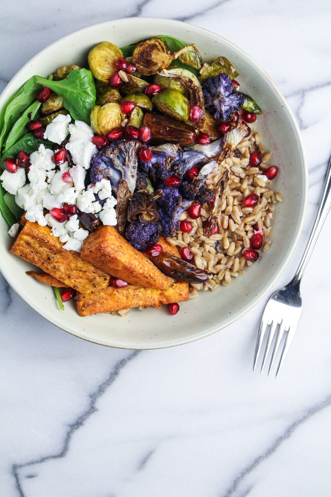 Middle-Eastern Grain Bowl with Sweet Potatoes and Cauliflower {Katie at the Kitchen Door}