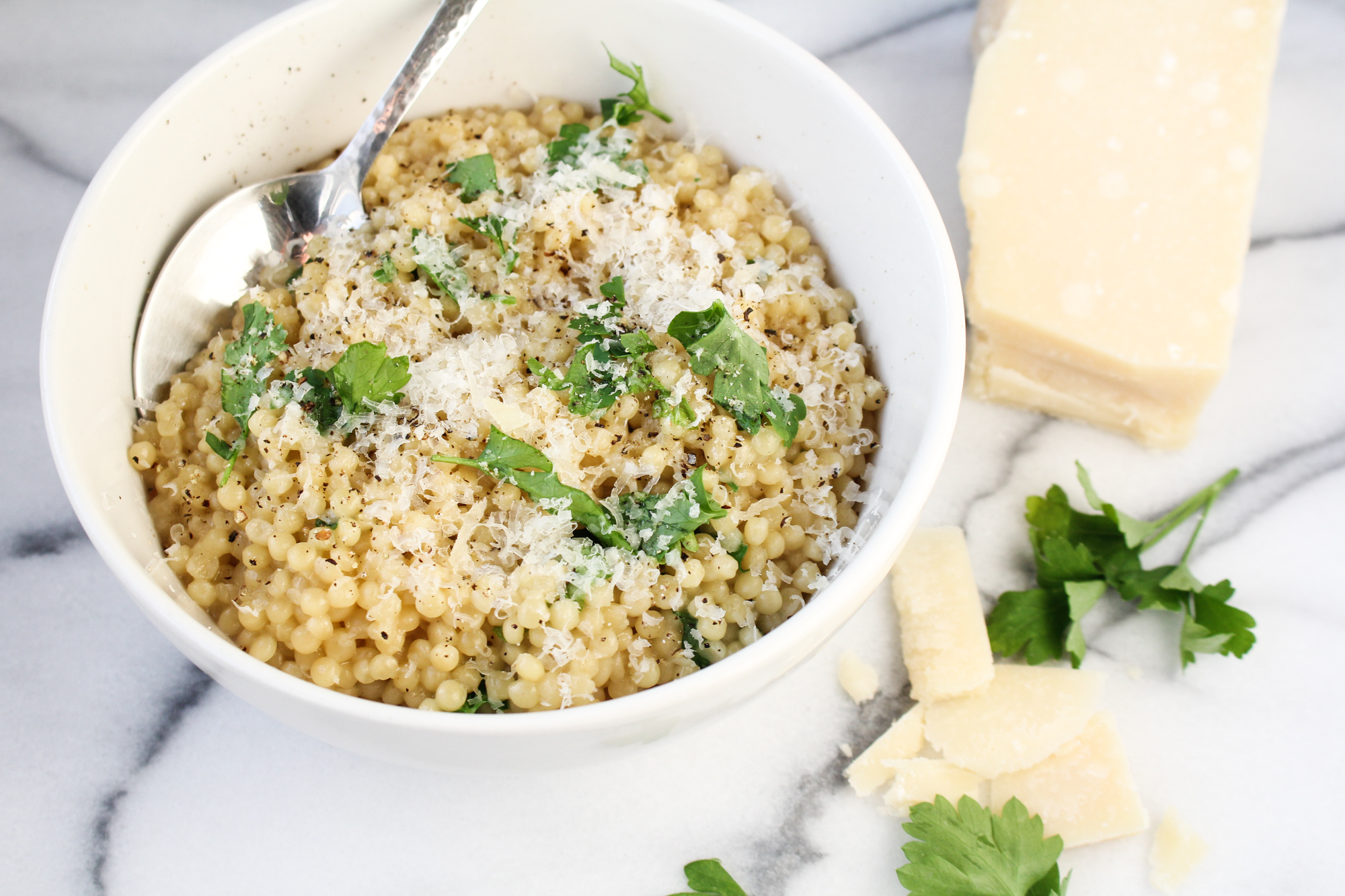 Israeli Couscous "Pastina" with Parmesan and Black Pepper {Katie at the Kitchen Door}