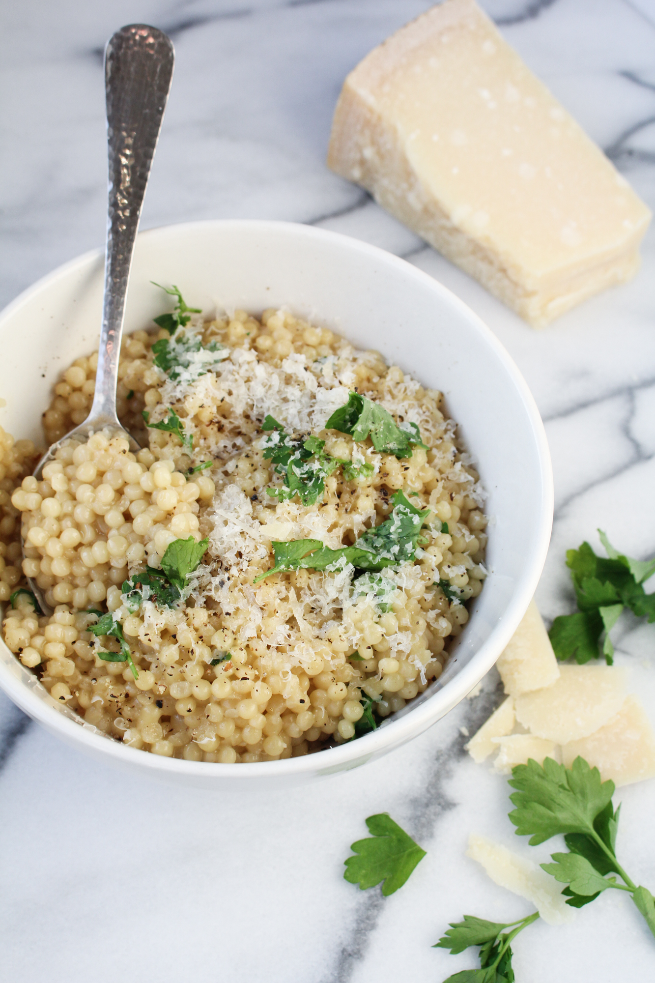 Israeli Couscous "Pastina" with Parmesan and Black Pepper {Katie at the Kitchen Door}