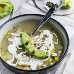 Ajiaco Bogotano - Colombian Chicken, Potato and Corn Soup with Avocado and Capers {Katie at the Kitchen Door}