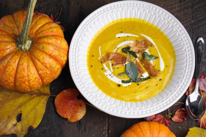 Curried Pumpkin Bisque with Prosciutto and Sage - Katie at the Kitchen Door