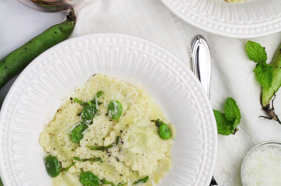 Fava Bean and Mascarpone Ravioli with Truffle Butter {Katie at the Kitchen Door}