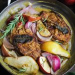 Pan-Fried Pork Chops with Roasted Apples and Pears {Katie at the Kitchen Door}